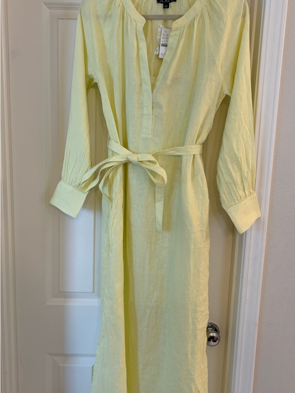 NWT J.Crew Cabana Dress Linen Long Sleeve Pale Flax /Yellow Size Small - Picture 2 of 3